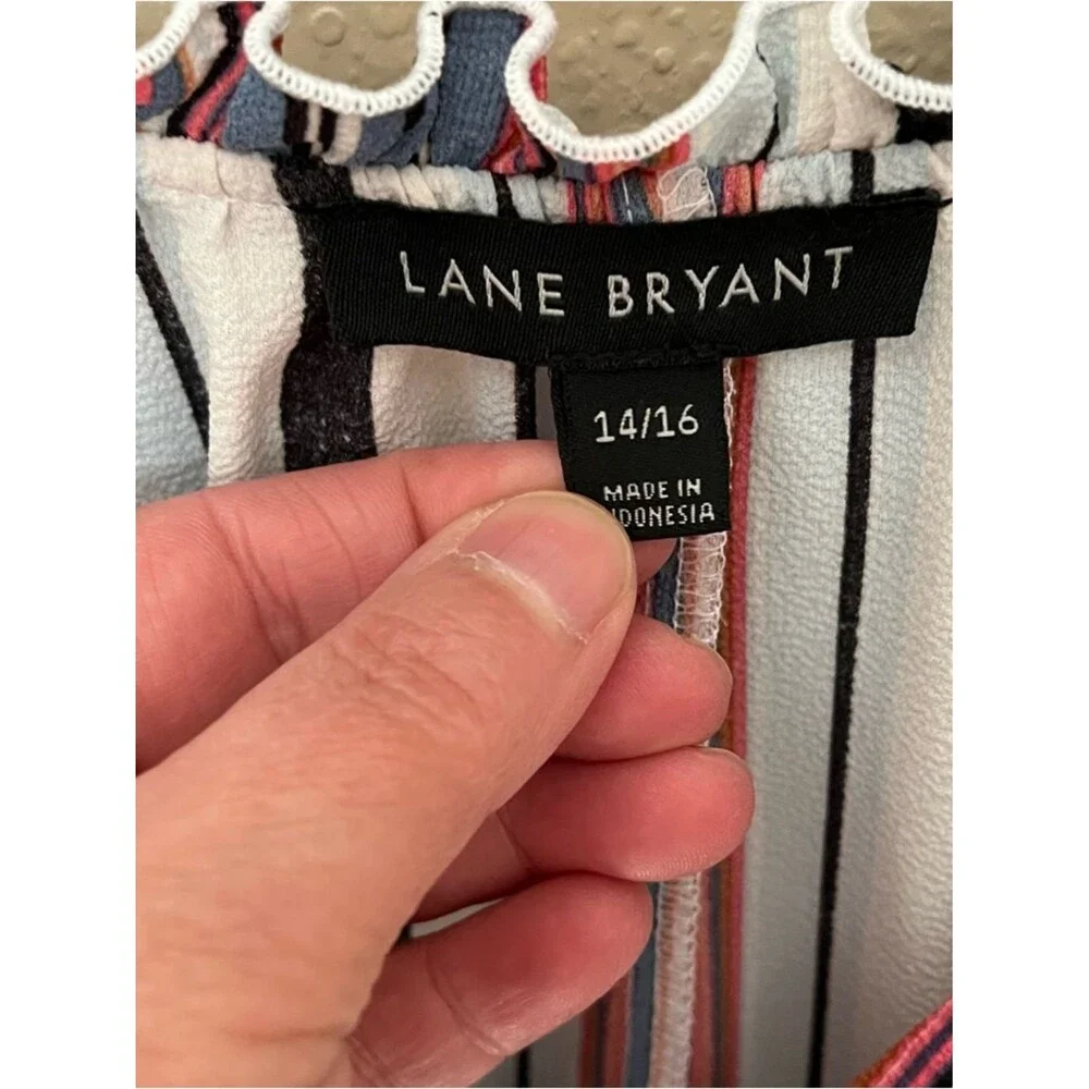 Lane Bryant Two-Way Stripe Ruffle Split-Neck Button-Front Peplum Top Size 14/16
